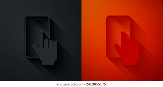 Paper cut Phone repair service icon isolated on black and red background. Adjusting, service, setting, maintenance, repair, fixing. Paper art style. Vector