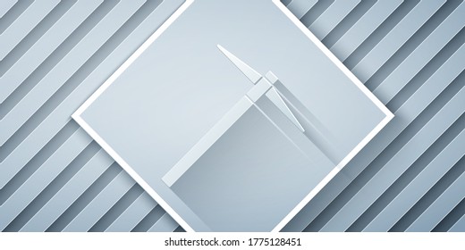 Paper cut Pickaxe icon isolated on grey background. Paper art style. Vector Illustration