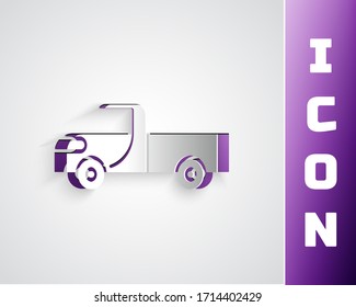 Paper cut Pickup truck icon isolated on grey background. Paper art style. Vector Illustration