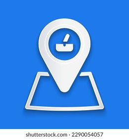 Paper cut Picnic location icon isolated on blue background. Paper art style. Vector