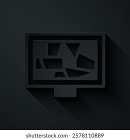 Paper cut Picture art icon isolated on black background. Paper art style. Vector