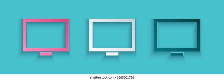 Paper cut Picture frame on table icon isolated on blue background. Paper art style. Vector Illustration