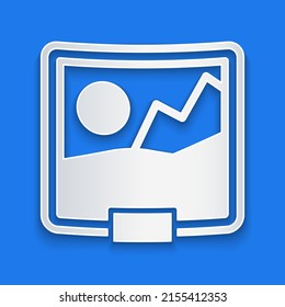 Paper cut Picture icon isolated on blue background. Paper art style. Vector