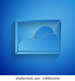 Paper cut Picture landscape icon isolated on blue background. Paper art style. Vector Illustration