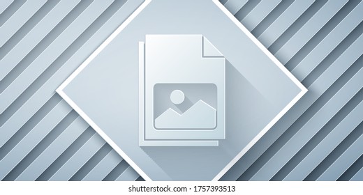 Paper cut Picture landscape icon isolated on grey background. Paper art style. Vector Illustration