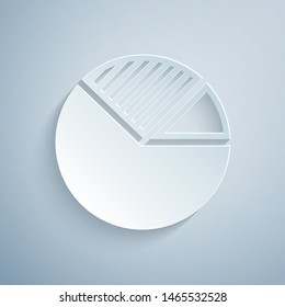 Paper cut Pie chart infographic icon isolated on grey background. Diagram chart sign. Paper art style. Vector Illustration