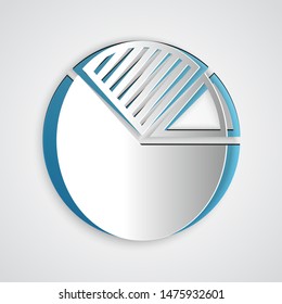 Paper cut Pie chart infographic icon isolated on grey background. Diagram chart sign. Paper art style. Vector Illustration