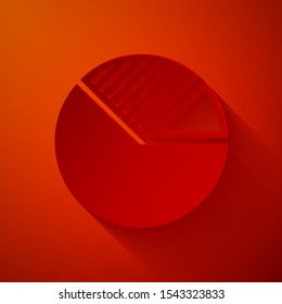 Paper cut Pie chart infographic icon isolated on red background. Diagram chart sign. Paper art style. Vector Illustration
