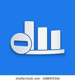 Paper cut Pie chart infographic icon isolated on blue background. Diagram chart sign. Paper art style. Vector Illustration