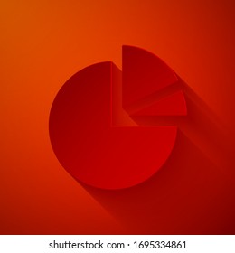 Paper cut Pie chart infographic icon isolated on red background. Diagram chart sign. Paper art style. Vector Illustration