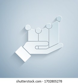 Paper cut Pie chart infographic icon isolated on grey background. Diagram chart sign. Paper art style. Vector Illustration