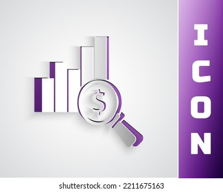 Papierschnitt Pie Diagramm Infografik und Dollar Symbol einzeln auf grauem Hintergrund. Diagramm Diagramm Diagramm Zeichen. Kunststil aus Papier. Vektorgrafik