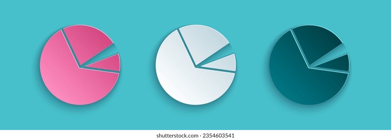 Recorte de papel Icono de infografía de gráfico circular aislado en fondo azul. Signo de diagrama de diagrama. Estilo de arte de papel. Ilustración vectorial
