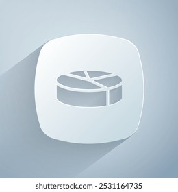 Paper cut Pie chart infographic icon isolated on grey background. Diagram chart sign. Paper art style. Vector