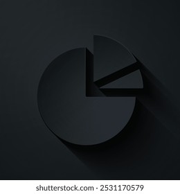 Icono de infografía de gráfico circular cortado en papel aislado sobre fondo negro. Signo de gráfico de diagrama. Estilo de arte de papel. Ilustración vectorial