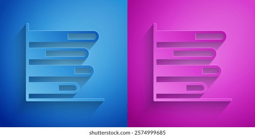 Paper cut Pie chart infographic icon isolated on blue and purple background. Diagram chart sign. Paper art style. Vector