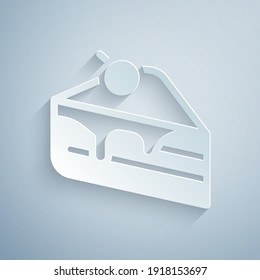 Paper cut Piece of cake icon isolated on grey background. Happy Birthday. Paper art style. Vector.