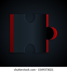 Paper cut Piece of puzzle icon isolated on black background. Modern flat, business, marketing, finance, internet concept. Paper art style. Vector Illustration
