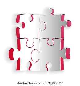 Paper cut Piece of puzzle icon isolated on white background. Business, marketing, finance, template, layout, infographics, internet concept. Paper art style. Vector.