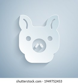 Schweinekoteletts einzeln auf grauem Hintergrund. Tiersymbol. Kunststil aus Papier. Vektorgrafik