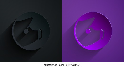 Paper cut Pig icon isolated on black on purple background. Animal symbol. Paper art style. Vector