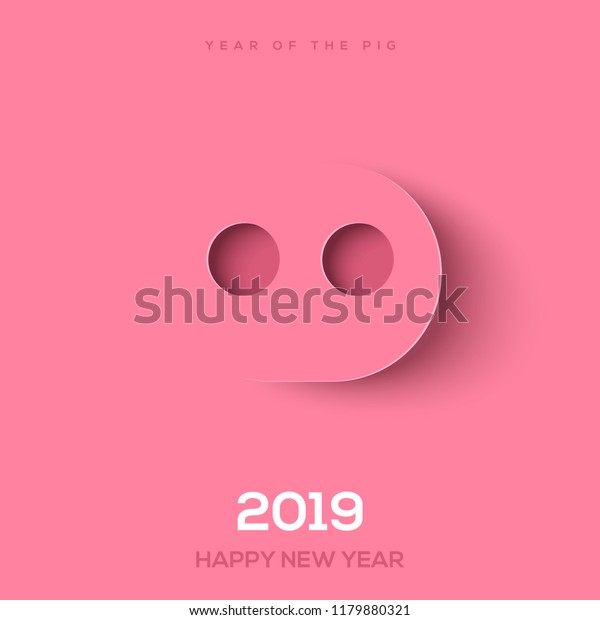 Paper cut pig nose for 2019 Chinese New
Year. Minimal creative idea for greeting card and calendar design.
Vector illustration.