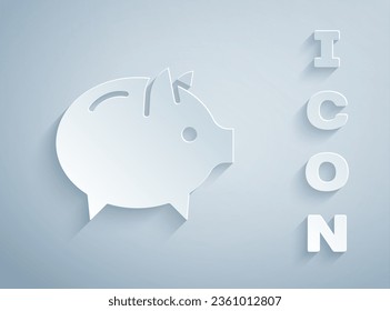 Paper cut Piggy bank icon isolated on grey background. Icon saving or accumulation of money, investment. Paper art style. Vector