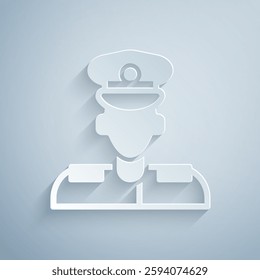 Paper cut Pilot icon isolated on grey background. Paper art style. Vector