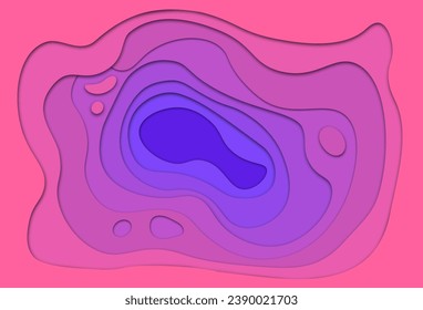 Paper cut pink background. Natural and organic shapes in origami style. Pink and blue spots. Abstract creativity and art. Texture and wallpaper for website. Cartoon vector illustration