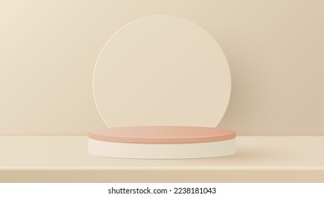 Paper cut of pink and beige 3D cylinder stand podium. Vector luxury geometric forms. Abstract minimal scene for Product presentation, mock up, show cosmetic. 