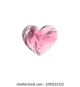 Paper cut pink heart background design. Paper carving heart shape with shadow. Happy Valentine's Day. Greeting card on February 14th. Vector illustration