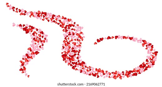 Paper cut pink heart shapes explosion vector background. Festive decorative elements. Postcard background. Random heart amour symbols scatter.