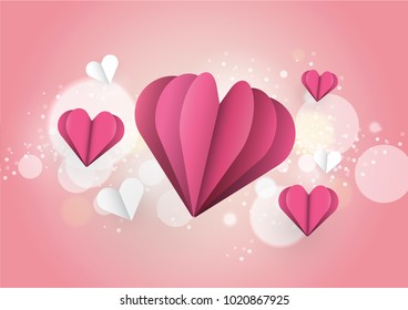 paper cut pink heart. Vector illustration. 