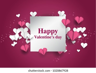 paper cut pink heart. Vector illustration. 