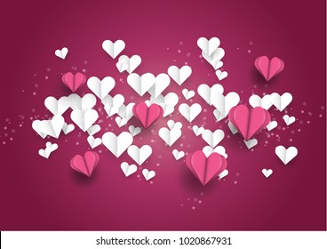 paper cut pink heart. Vector illustration. 