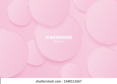 Paper cut pink rose abstract 3d web trendy background. Realistic papercut banner random circle layers. 3d backdrop. Concept material design. Minimalist cover template.