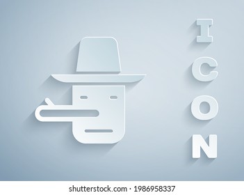 Paper cut Pinocchio icon isolated on grey background. Paper art style. Vector