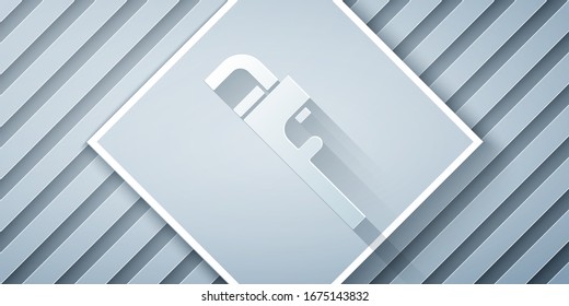 Paper cut Pipe adjustable wrench icon isolated on grey background. Paper art style. Vector Illustration