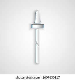 Paper cut Pipette icon isolated on grey background. Element of medical, cosmetic, chemistry lab equipment. Paper art style. Vector Illustration