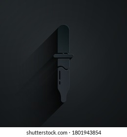 Paper cut Pipette icon isolated on black background. Element of medical, chemistry lab equipment. Medicine symbol. Paper art style. Vector Illustration