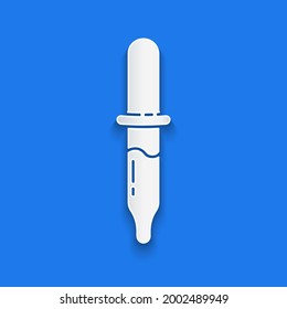 Paper cut Pipette icon isolated on blue background. Element of medical, chemistry lab equipment. Medicine symbol. Paper art style. Vector Illustration