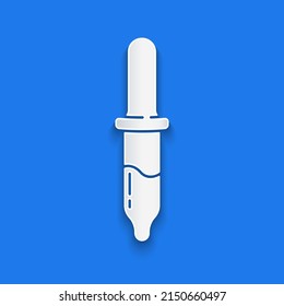 Paper cut Pipette icon isolated on blue background. Element of medical, cosmetic, chemistry lab equipment. Paper art style. Vector