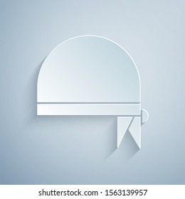 Paper cut Pirate bandana for head icon isolated on grey background. Paper art style. Vector Illustration