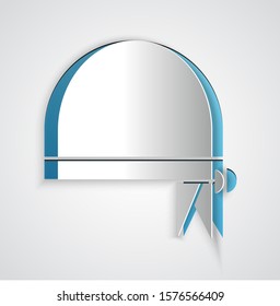 Paper cut Pirate bandana for head icon isolated on grey background. Paper art style. Vector Illustration