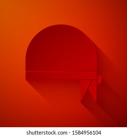 Paper cut Pirate bandana for head icon isolated on red background. Paper art style. Vector Illustration