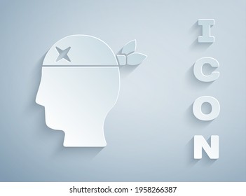 Paper cut Pirate captain icon isolated on grey background. Paper art style. Vector