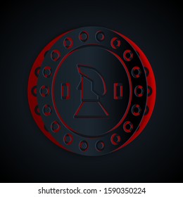 Paper cut Pirate coin icon isolated on black background. Paper art style. Vector Illustration