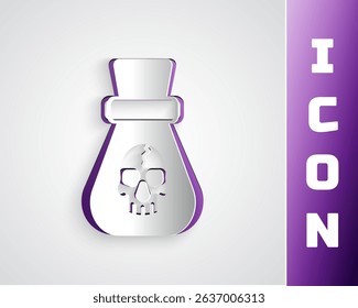 Paper cut Pirate coin icon isolated on grey background. Paper art style. Vector