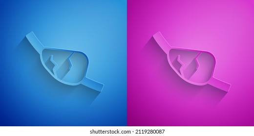 Paper cut Pirate eye patch icon isolated on blue and purple background. Pirate accessory. Paper art style. Vector