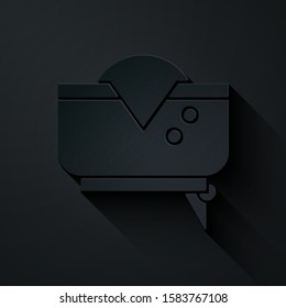 Paper cut Pirate hat icon isolated on black background. Paper art style. Vector Illustration